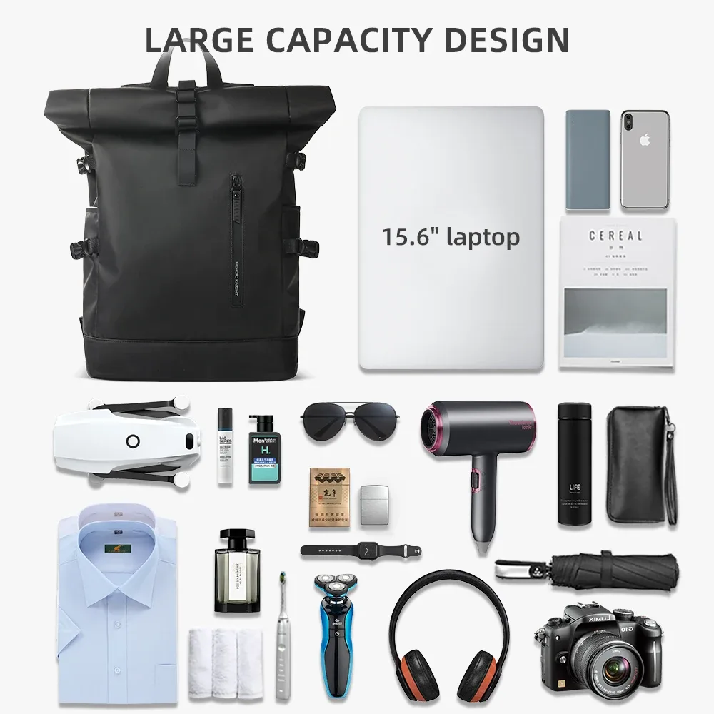 heroic knight – sac à dos étanche pour hommes et femmes, sac à dos de voyage extensible avec chargeur usb, sac pour ordinateur portable de grande capacité, mochila