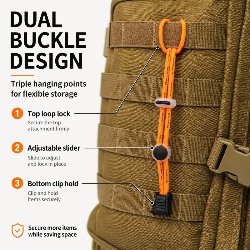 corde élastique multifonctionnelle plastique orange boucles noire kaki vert neuron sangle sac utilisation voyage