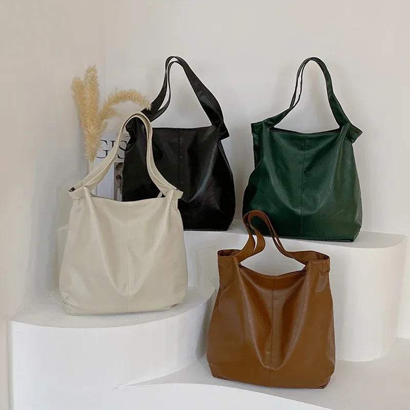 leftside – grand sac fourre-tout en cuir pour femmes, tendance 2025, simple, grande capacité, rétro, sac à bandoulière latéral