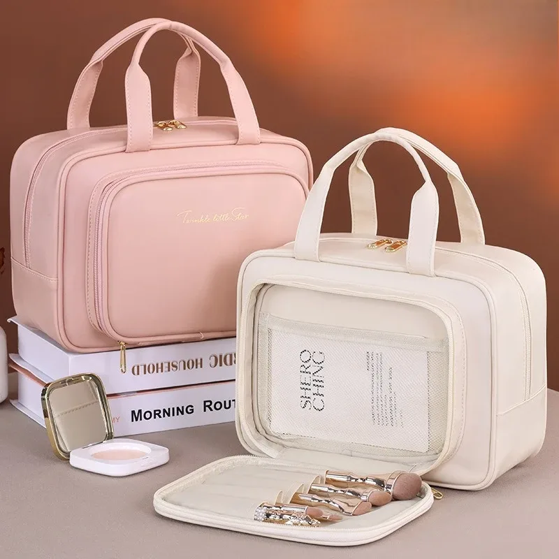 sac de maquillage en pu pour femmes, fourre-tout de mode, organisateur de voyage de grande capacité, pochette de toilette cosmétique, sac de rangement de maquillage portable à fermeture éclair
