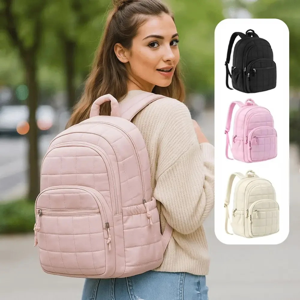 sac à dos de voyage créatif matelassé à carreaux, sacs d'école tendance pour étudiants, sac à bandoulière durable de couleur unie avec motif de dessin animé pour usage quotidien