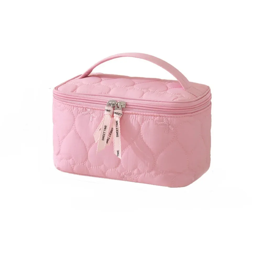 grande trousse de maquillage pour femmes, imprimé cœur, imperméable, sac de toilette de voyage, sac de rangement pour cosmétiques à double fermeture éclair, portable