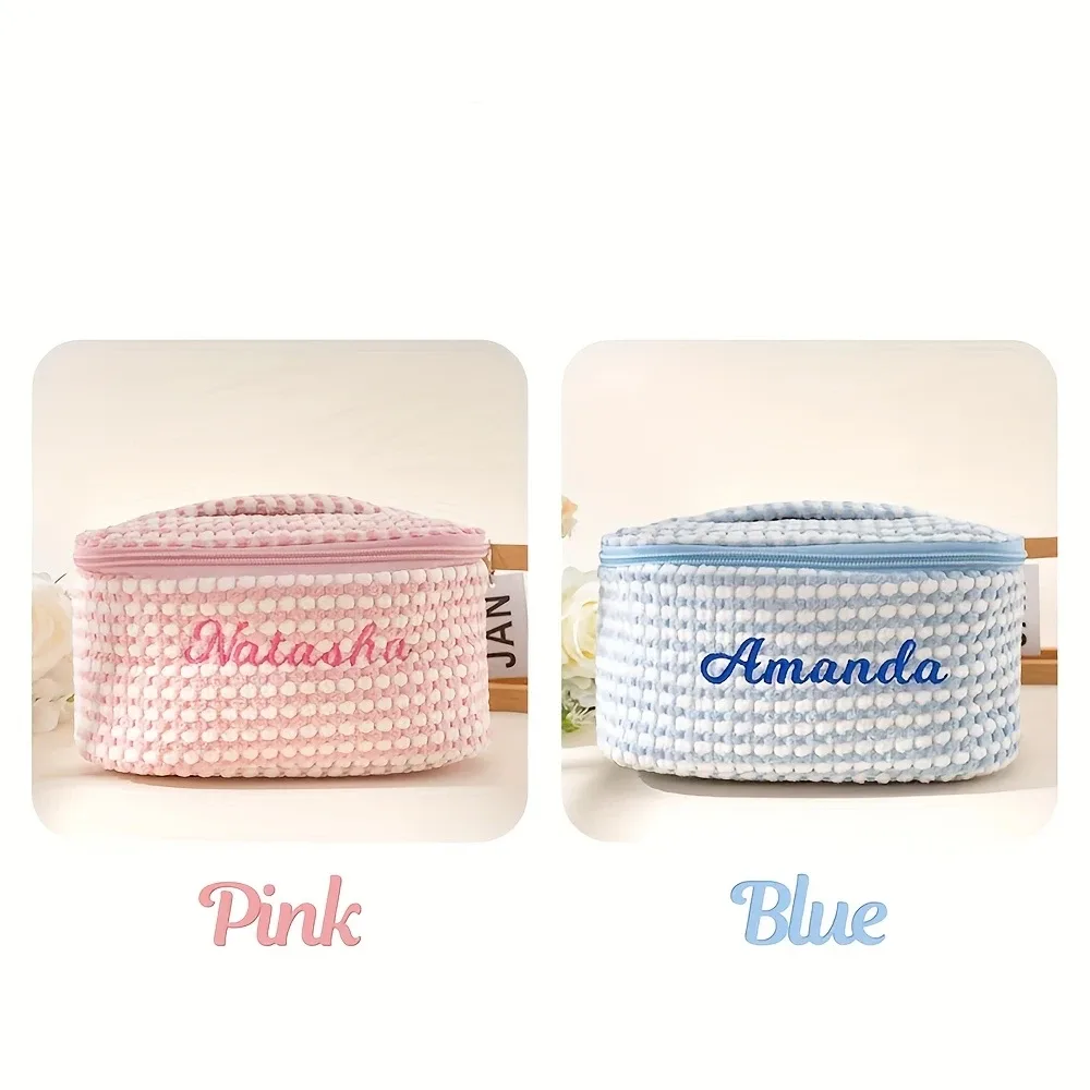 sac de maquillage en tissu doux avec broderie personnalisée, organiseur de cosmétiques de voyage personnalisé avec poche en filet pour pinceaux de maquillage