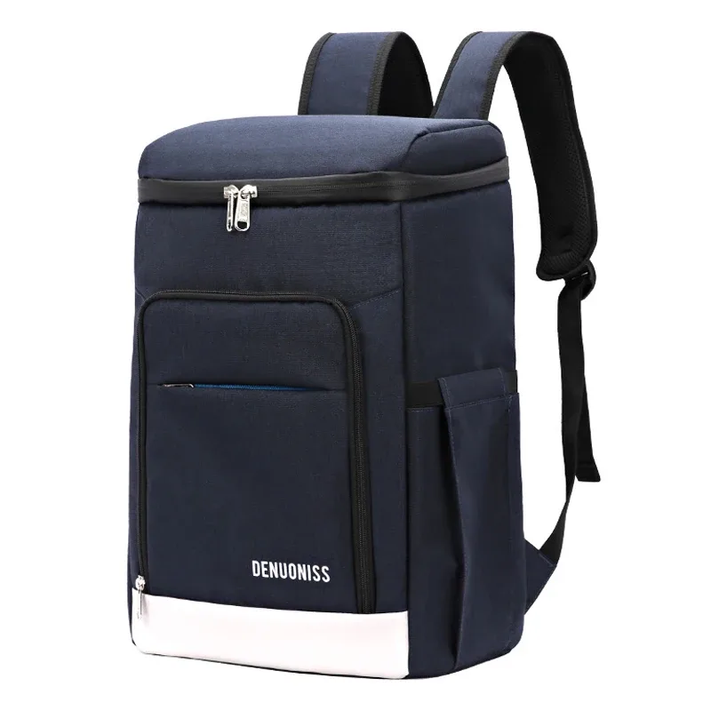 Sac Dos Nylon Bleu Foncé Motif Camouflage Thermique Usage Nourriture Tissu Résistant Poche Latérale Zip Fermeture Éclair Noire