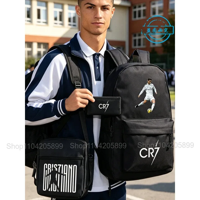 sacs à dos cr7 imprimés ronaldo, 3 pièces, sacs d'école pour garçons et filles, mochila pour étudiants et adolescents, sac à dos de voyage pour ordinateur portable, cadeau