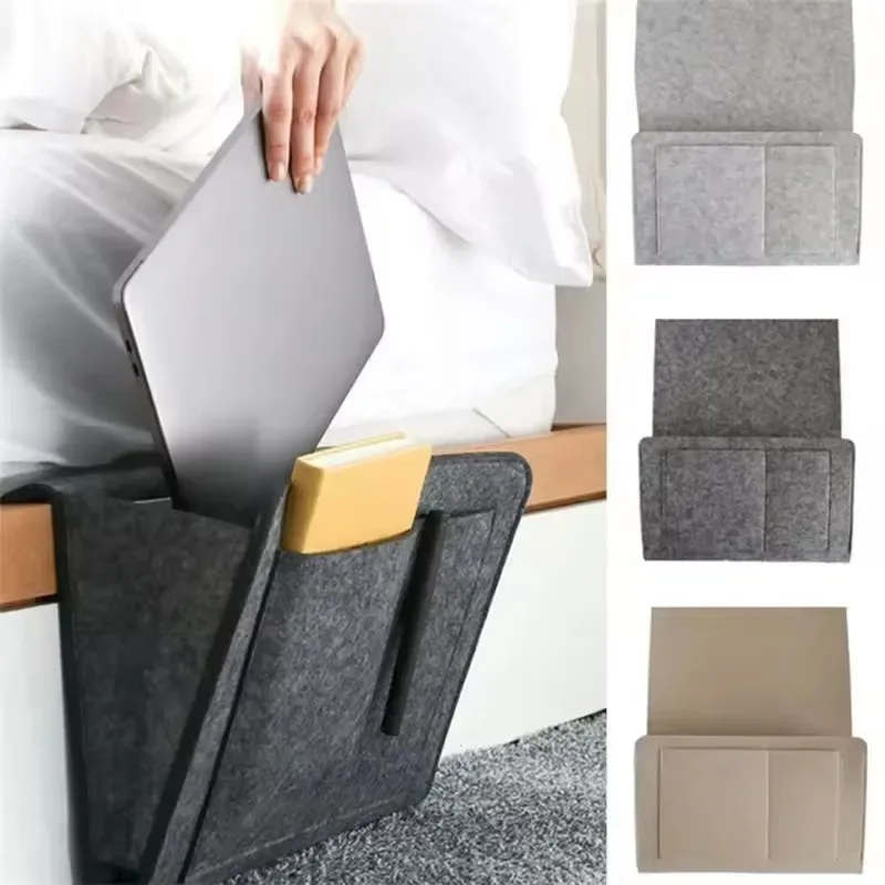 organisateur de rangement en feutre pour chevet, sac de chevet antidérapant, rangement suspendu pour canapé, support pour télécommande, poches pour lit