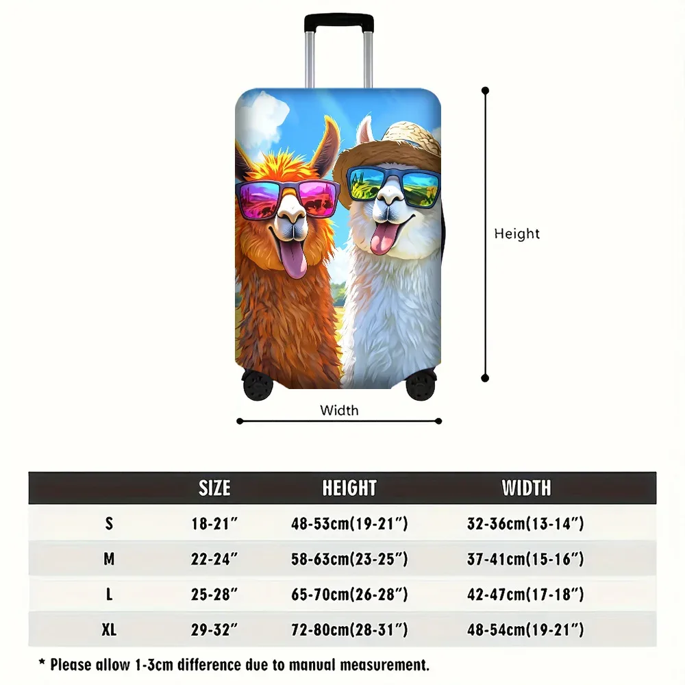 housse valise polyester motif alpagas joyeux lunettes chapeau nuages bleus orange blancs protection voyage taille variable