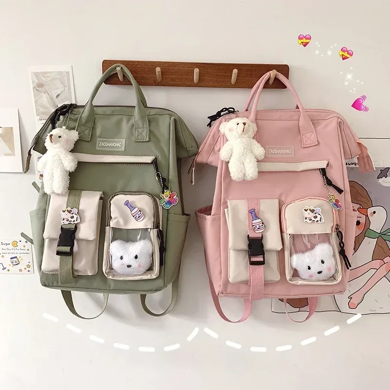 sac dos nylon patchwork noir blanc gris femmes voyage ecole bandoulière arquée fermeture éclair poche integree pcs ouverte style preppy