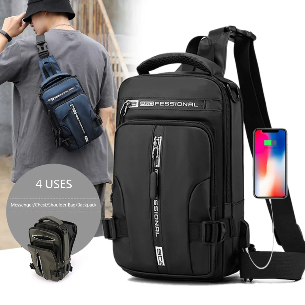 sac à bandoulière pour homme, sac porté en travers de la poitrine avec port de chargement usb, sac de voyage imperméable en nylon, sac messager polyvalent pour homme.