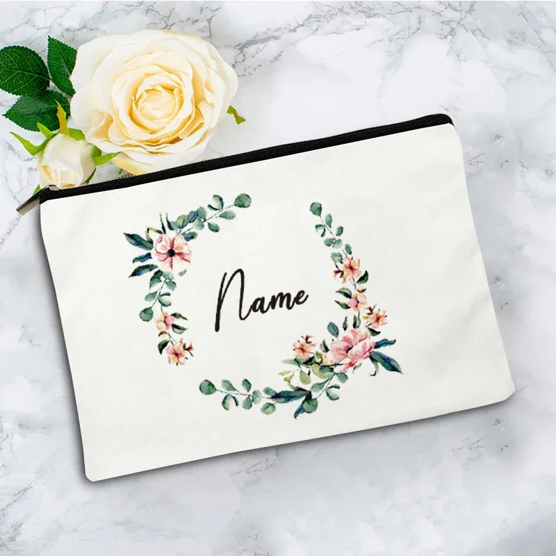 pochette zippée à motif floral pour femme, sac de voyage, organisateur en toile, trousse de maquillage, cadeau pour enseignant avec nom personnalisé lady f