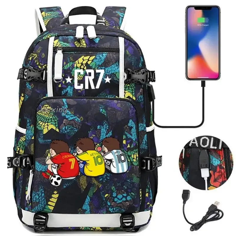mode cr7 sac à dos usb charge sac d'école 15.6 pouces sac à dos pour ordinateur portable femme mâle livre sac sacs à dos étanche adolescents sac à dos