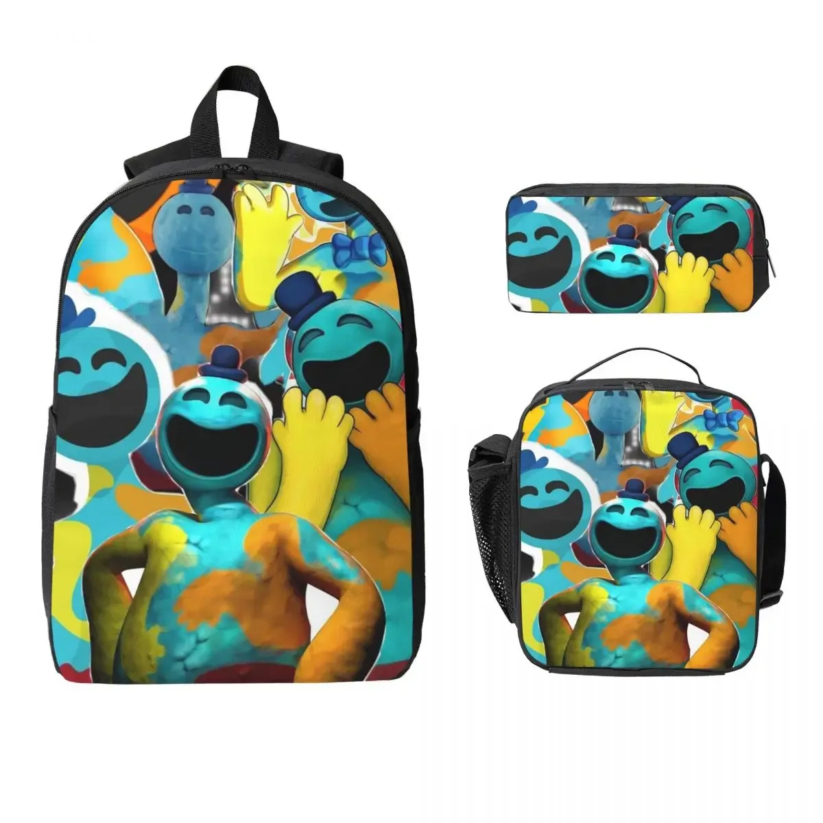 sac à dos doey doughman horror pianosaurus, sac à livres pour étudiants, sac d'école, sacs à bandoulière pour ordinateur portable, 3 pièces, sac à déjeuner isotherme, trousse à crayons