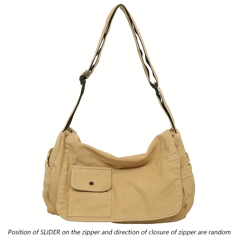 sac messager en toile décontracté, sac à bandoulière polyvalent à rabat de grande capacité pour étudiant, sac à bandoulière réglable pour hommes et femmes