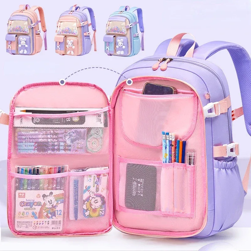 Cartable d'école primaire pour filles, sac à dos d'étudiant mignon, grande capacité, étanche, ouverture latérale, sacs d'école pour enfants, sac de livre