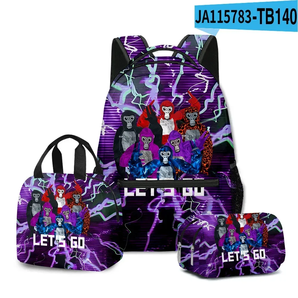 sac à dos d'école pour étudiants, sac à dos portable pour ordinateur portable, sac à déjeuner portable, trousse à crayons, imprimé 3d, motif gorilla classique, populaire et amusant, 3 pièces/ensemble