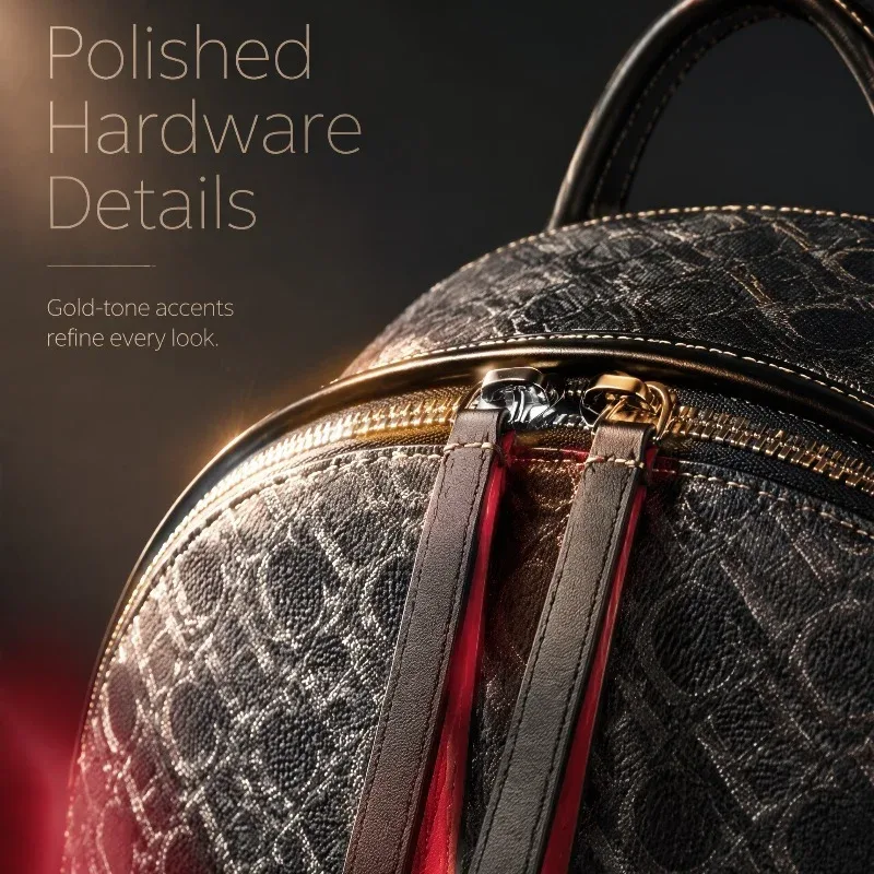 sac dos motif monogrammé fond noir poignées fermeture glissière intérieur rouge polyester voyage grande capacité unisexe