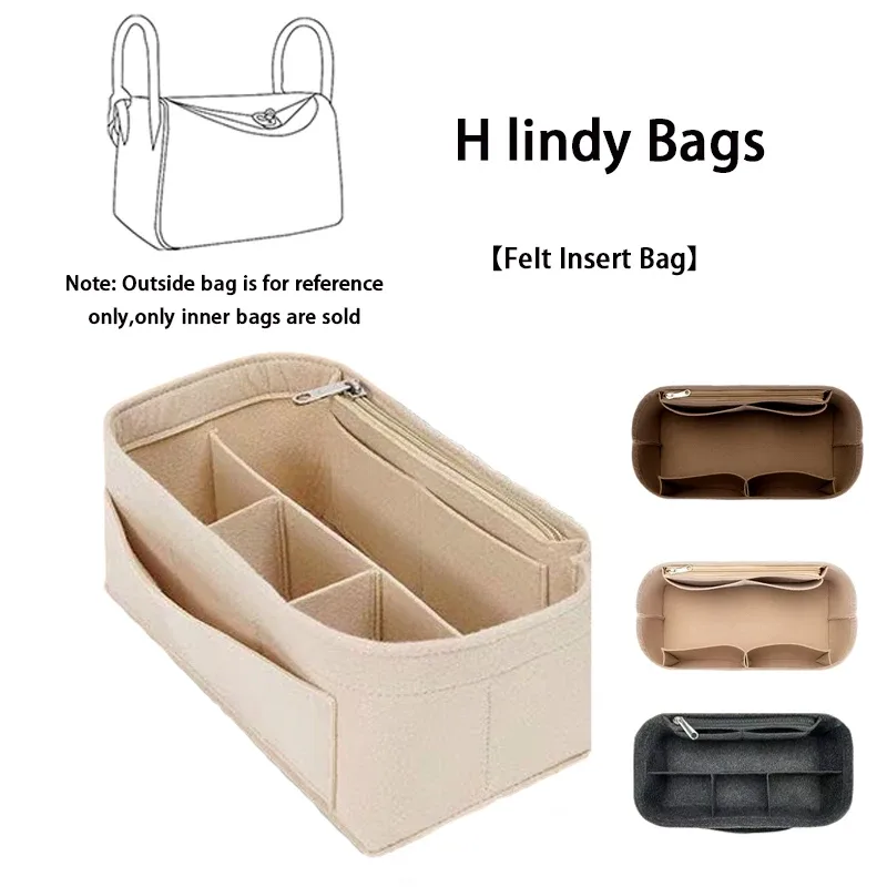 sac à main en feutre pour femmes, organisateur de cosmétiques, adapté pour h lindy mini 26 30 34, pochette intérieure à fermeture éclair, design de luxe