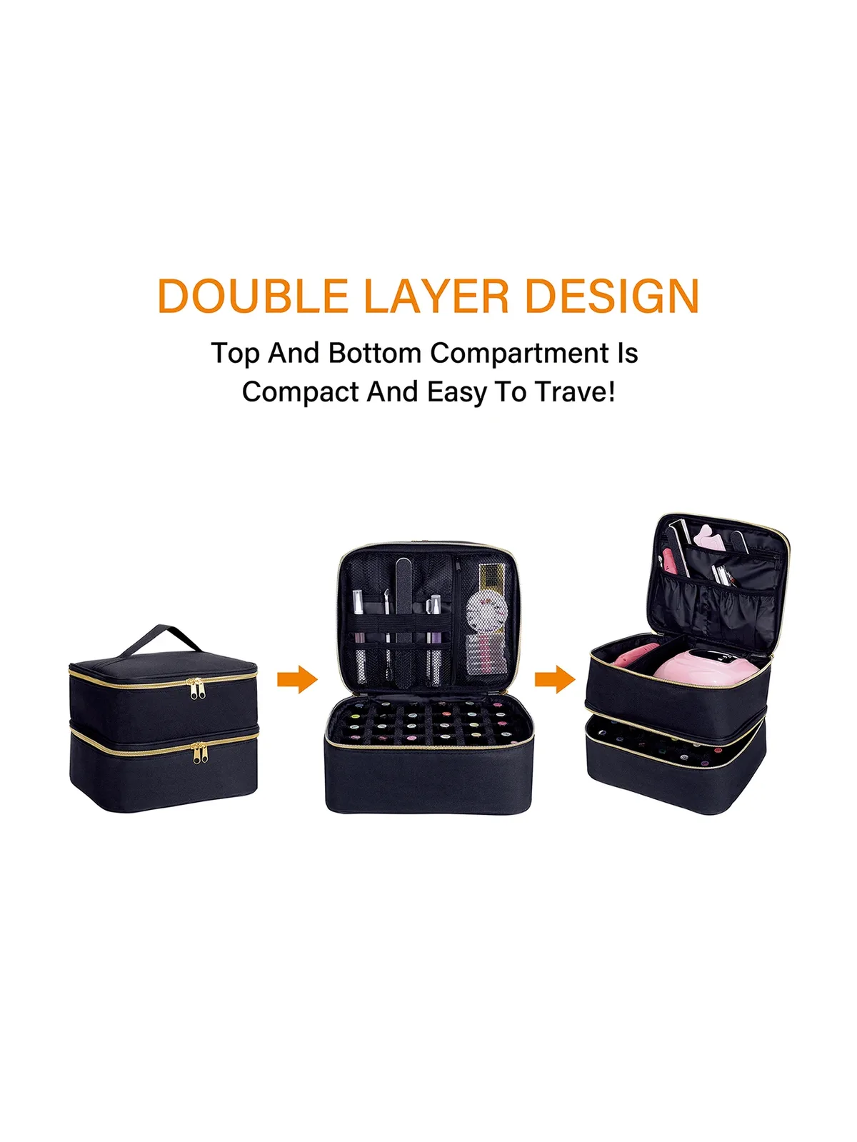 organisateur de vernis à ongles, sac de rangement cosmétique double couche à main pour les passionnés d'ongles, peut contenir des outils à ongles, du vernis à ongles, du gel à ongles, d