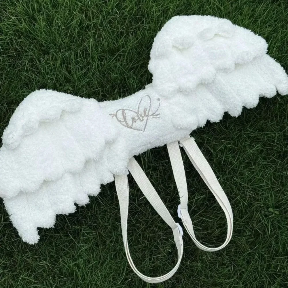 nouveau sac à dos à bretelles réglables avec ailes d'ange, couleur blanche, fermeture éclair, sac à dos en polyester, mini sac à dos, uniforme jk