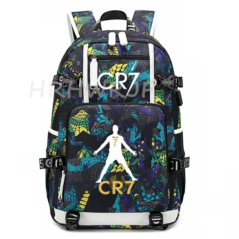sac à dos camouflage cr7 pour ordinateur portable, sac à dos de randonnée, sacs d'école de 18 pouces, sacs d'école imperméables usb de grande capacité, sac à dos mochilas