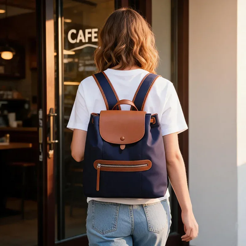 sac à dos en nylon pour femmes, sac à dos décontracté avec garniture en simili cuir, fermeture à pression magnétique, sac à dos de voyage de grande capacité pour un usage quotidien