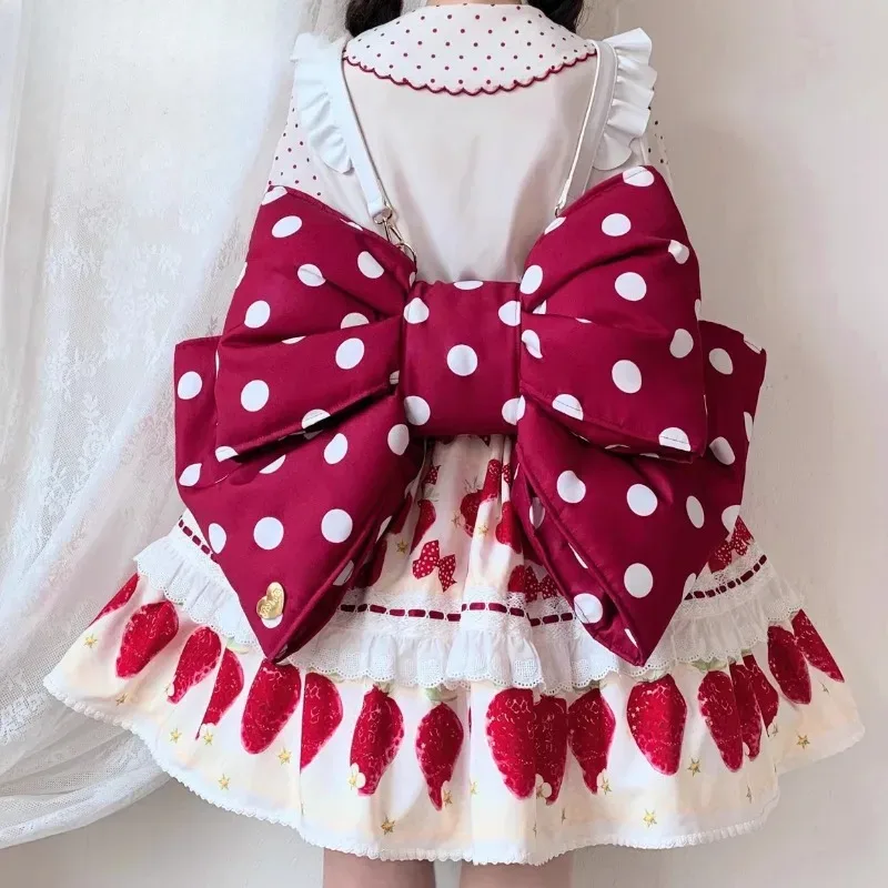 sac à dos lolita avec nœud à pois, joli sac à bandoulière original mochilas mujer bolsas y2k pour femmes, sac à dos kawaii pour filles douces