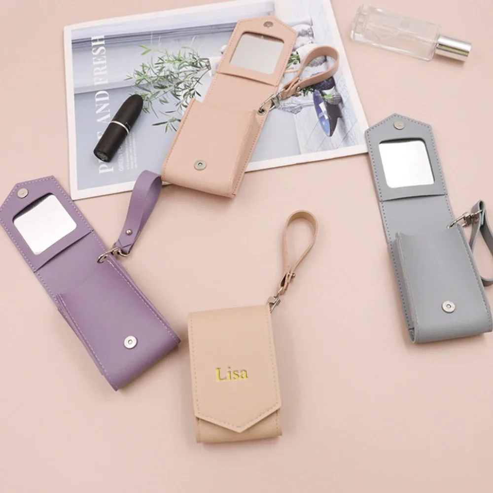 étui à rouge à lèvres en cuir personnalisé avec miroir, boîte en cuir pu pour échantillons de parfum, sac cosmétique