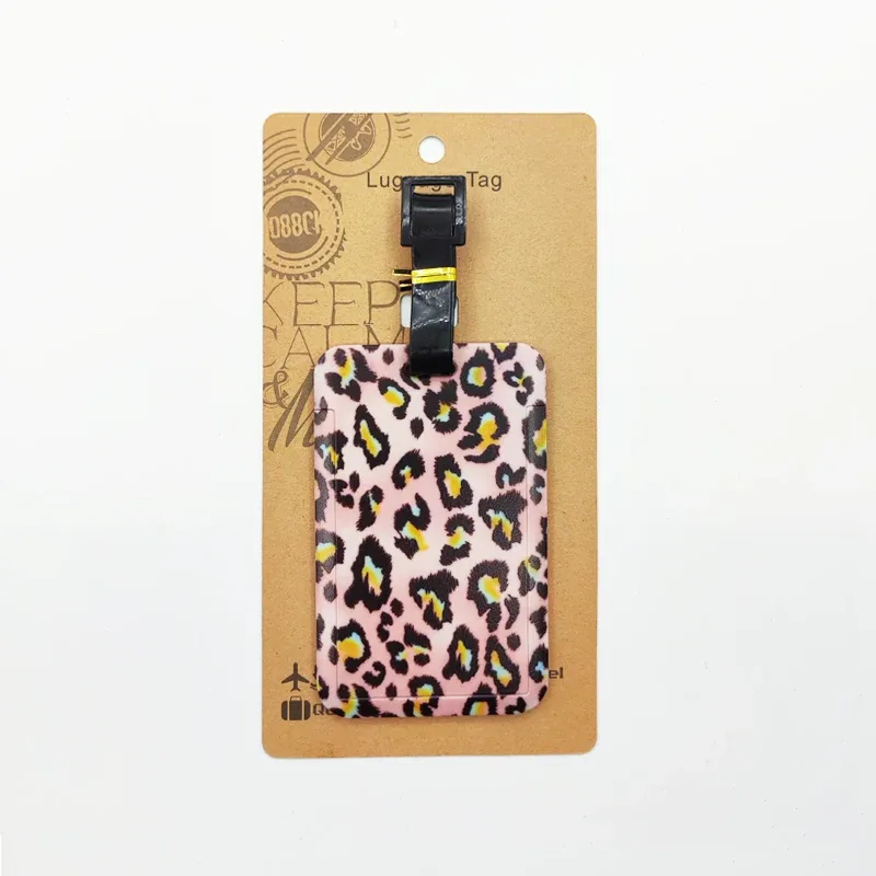 étiquette de bagage imprimé léopard pour hommes et femmes, étiquette de bagage de voyage, porte-adresse d'identification de valise, bagages d'embarquement portables