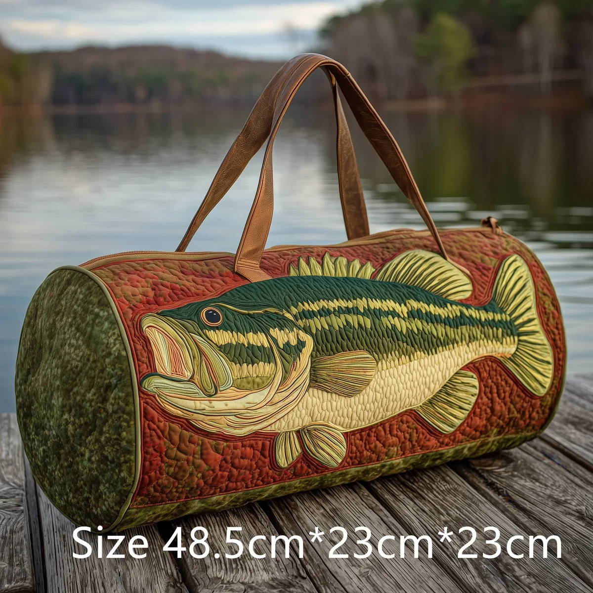 sac de pêche matelassé fait main tendance, sac de week-end imprimé 3d motif poisson basse, sac de voyage pour homme, cadeau pour pêcheur, aventures en plein air