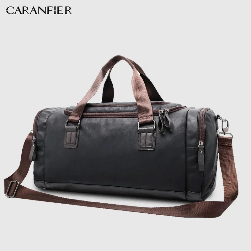 sac voyage cuir pu bleu noir marron ovale poignées cuir marron imperméable grande capacité transport homme casual businessoutdoor