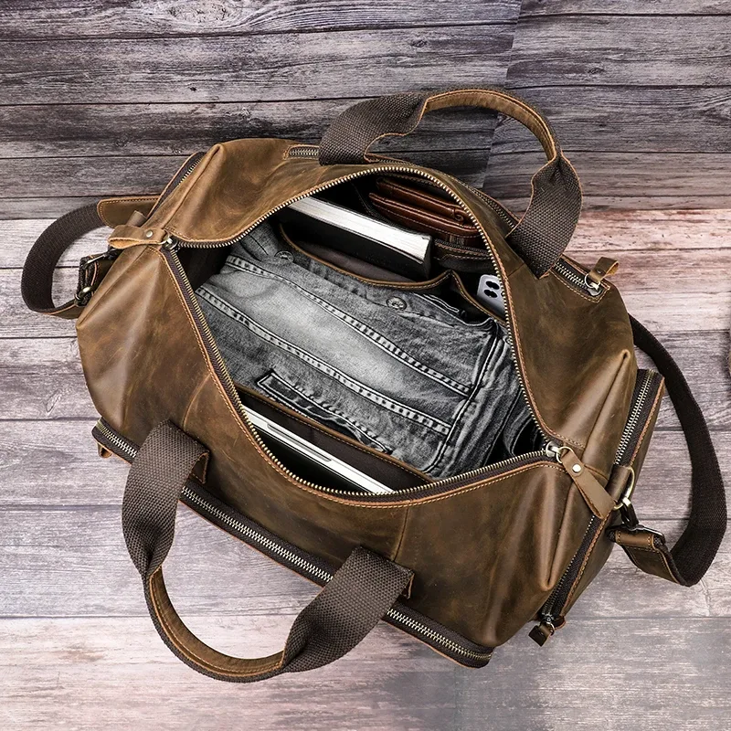 contact's – sac de voyage vintage en cuir véritable pour homme, fourre-tout à bandoulière de grande capacité