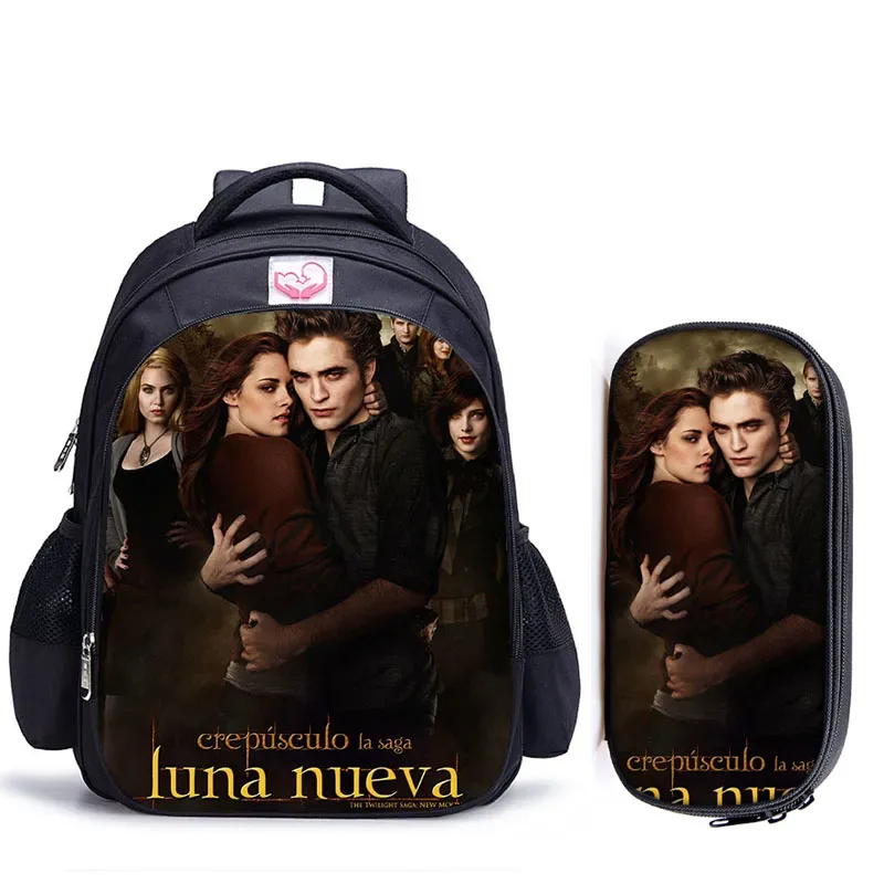 sac dos polyester twilight personnages imprimés pochette mesh latérale poche fendue ceinture air enfant adolescents usage école jour