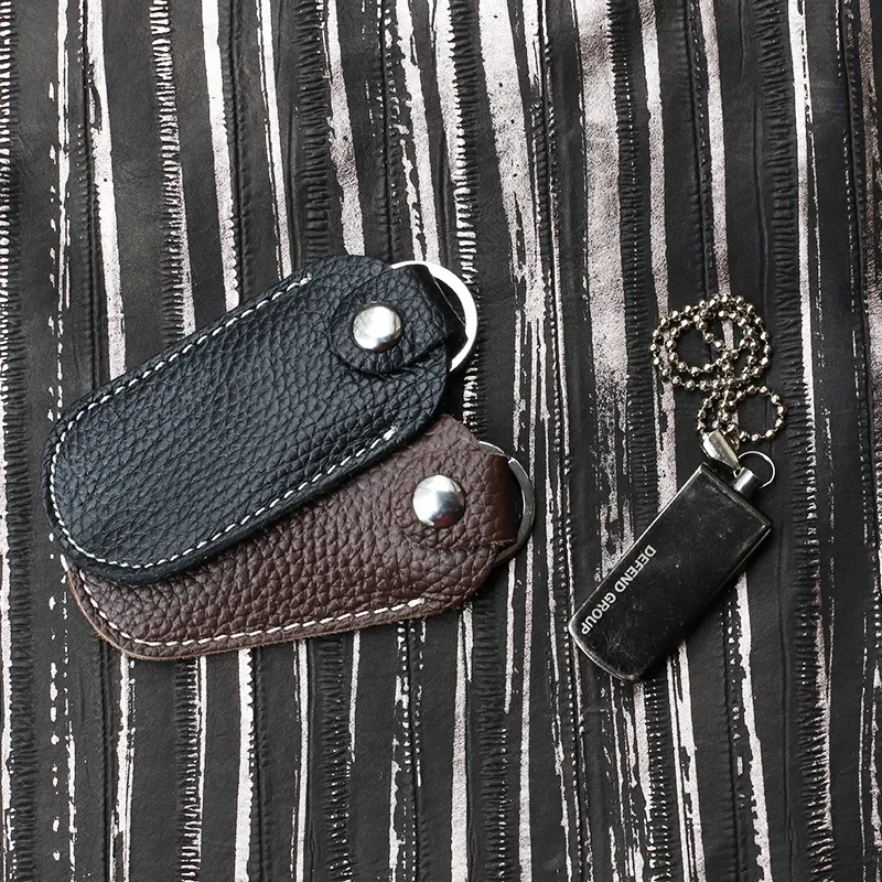 sacs de rangement à loquet en cuir véritable u disk, housse de protection, porte-clés, noir, étuis pour clé usb, clé usb, clé usb, pendrive