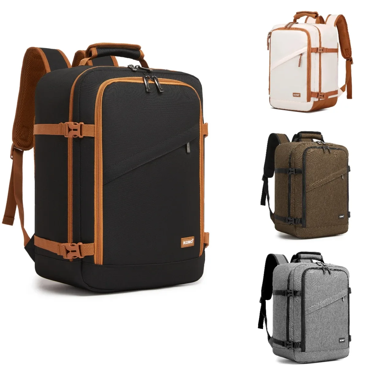 Sac de cabine Kono pour Ryanair (40x30x20 cm, 24L), sac à dos de voyage sous siège, taille cabine, noir/marron