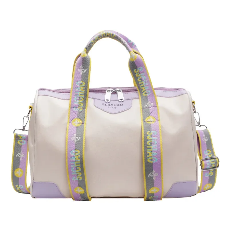sac voyage nylon blanc violet gris bandoulière poignée supérieure motifs lettres s u voyage business capacité 20 35l
