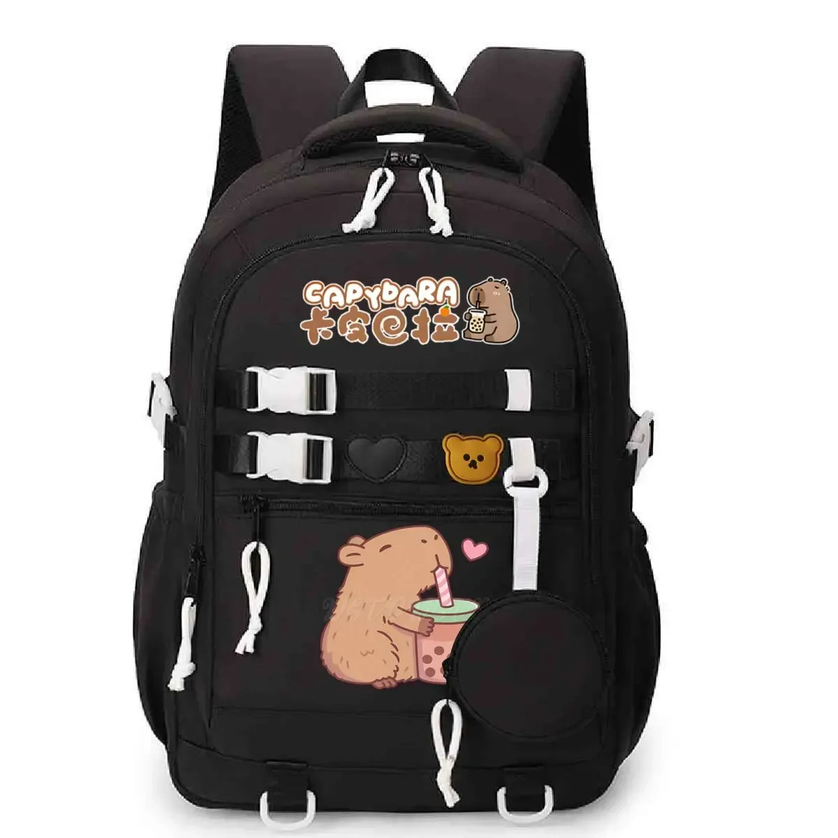 mignon dessin animé capybara bulle thé graphique école sacs à dos pour femmes filles ordinateur portable sac adolescent capybara amoureux cartable