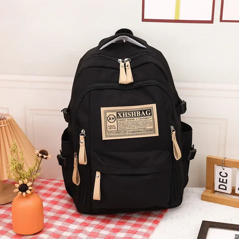 sac dos nylon solide beige rouge noir kaki décontracté poignée souple fermeture éclair usage journalier