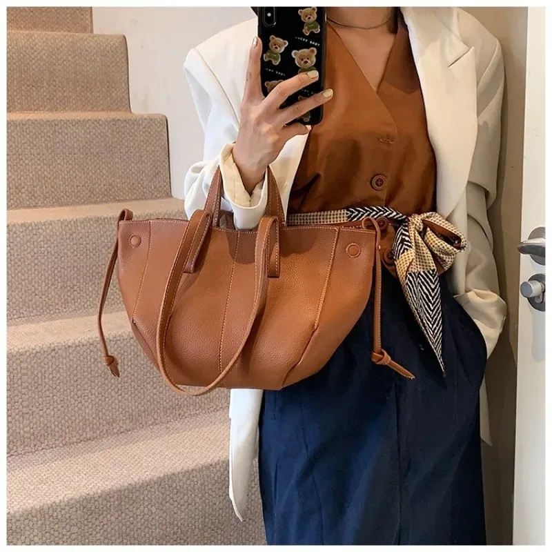 sac fourre-tout en cuir véritable pour femme, style quotidien, avec cordon de serrage, pour le travail, les voyages, les trajets quotidiens et le style décontracté