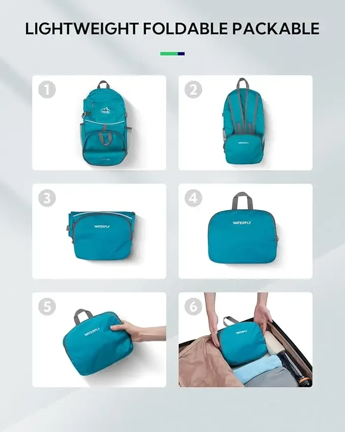 waterfly sac à dos pliable pour randonnée : 25 l, ultra léger, pliable, imperméable, pour voyage en plein air, pour femme et homme