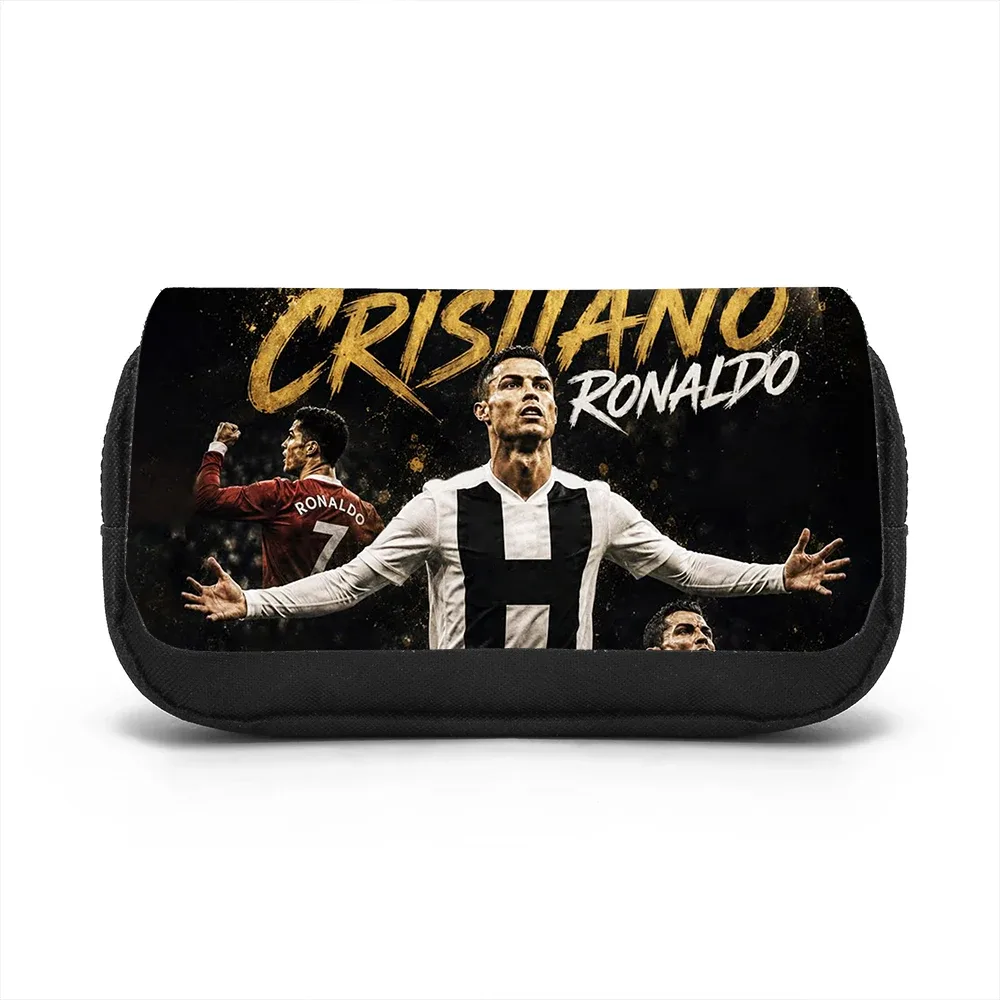 sac de rangement de papeterie grande capacité, double compartiment, pour étudiants, motif ronaldo, étoile du football, pour l'école et les voyages