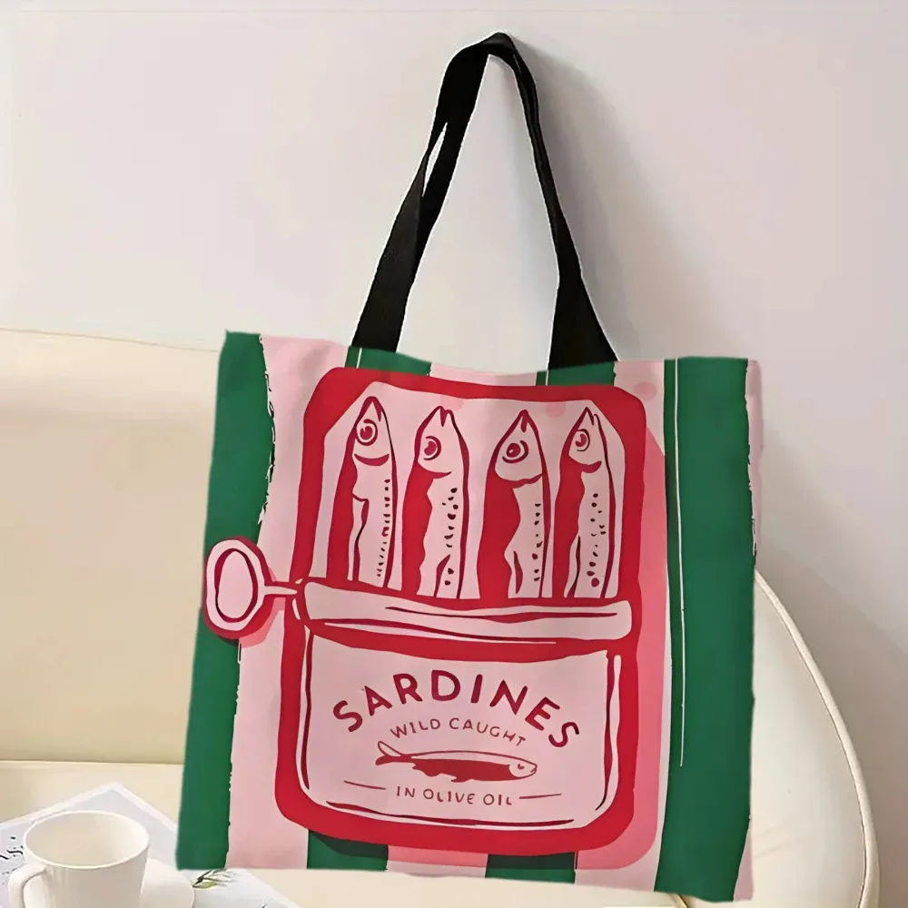 sac à main décontracté imprimé de sardines colorées à la mode, sac à dos réutilisable à la mode, sac fourre-tout multifonctionnel, sac de courses en polyester