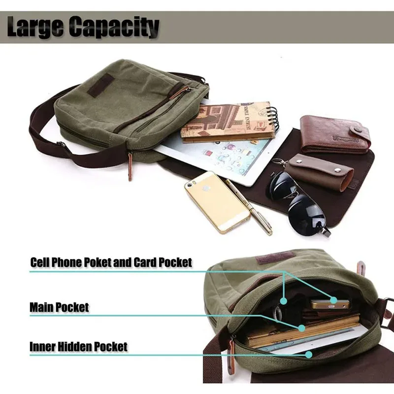 sac à bandoulière décontracté pour homme, sac messager vintage en toile unie, sacoche tendance pour téléphone portable, sacoche bandoulière pour homme