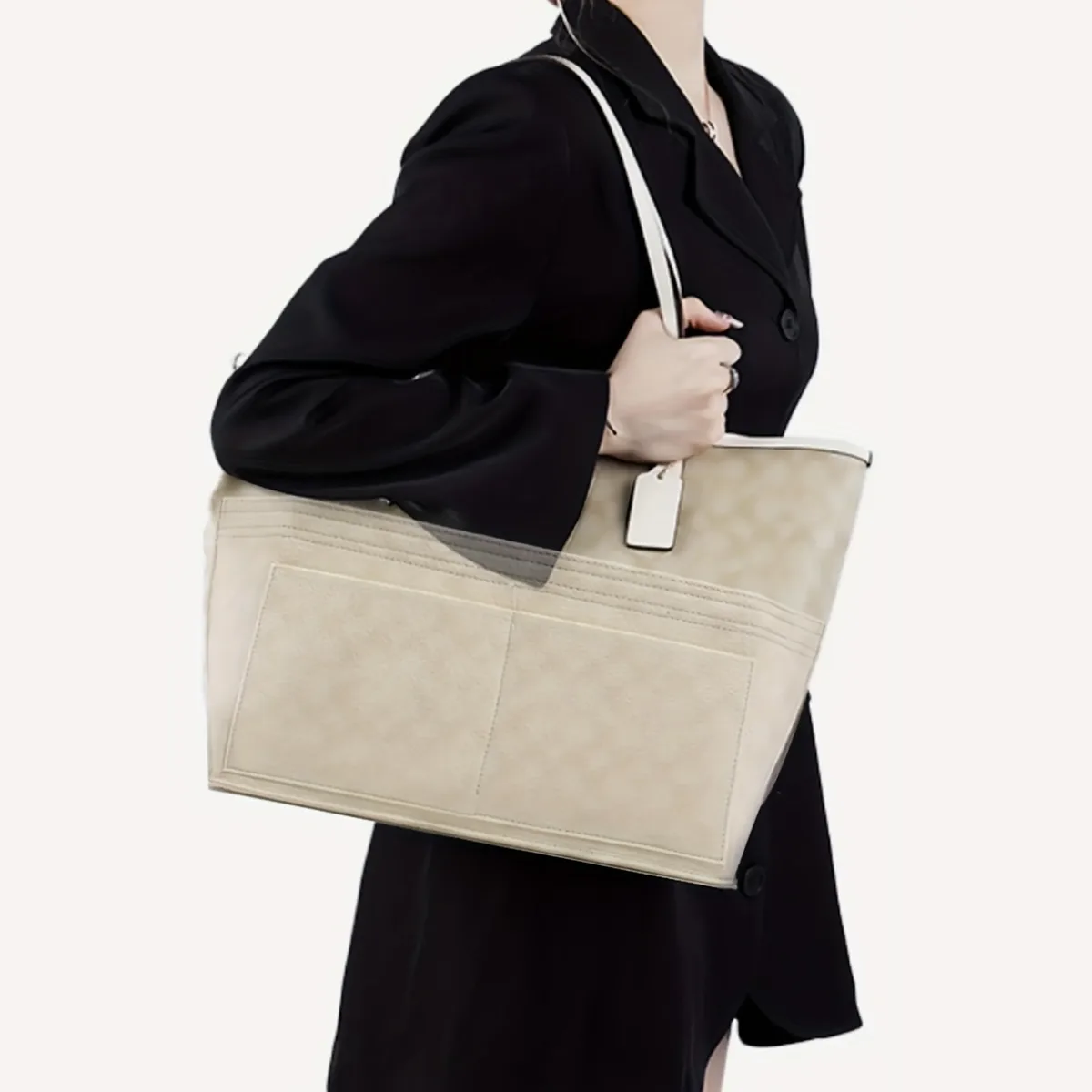 organisateur de sac à main en feutre avec fermeture éclair et 10 poches, grand format, pour sacs fourre-tout et sacs de voyage
