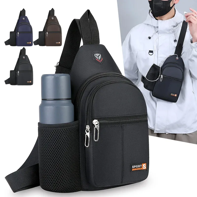 Nouveau sac bandoulière imperméable, sac de poitrine tendance, sac multifonctionnel décontracté à une épaule avec porte-gobelet, sac à dos pour homme pour le voyage