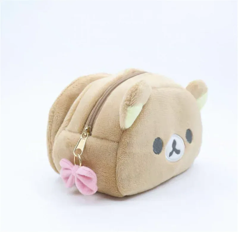 rilakkuma korilakkuma bow sac de maquillage en peluche avec miroir organisateur de rangement anime ours kawaii mignon voyage sac cosmétique pochette