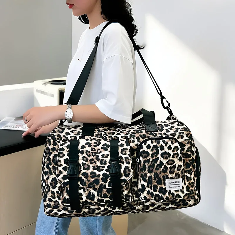 sac de sport tendance à imprimé léopard, sac de week-end, idéal pour le fitness, les sports et les voyages en plein air