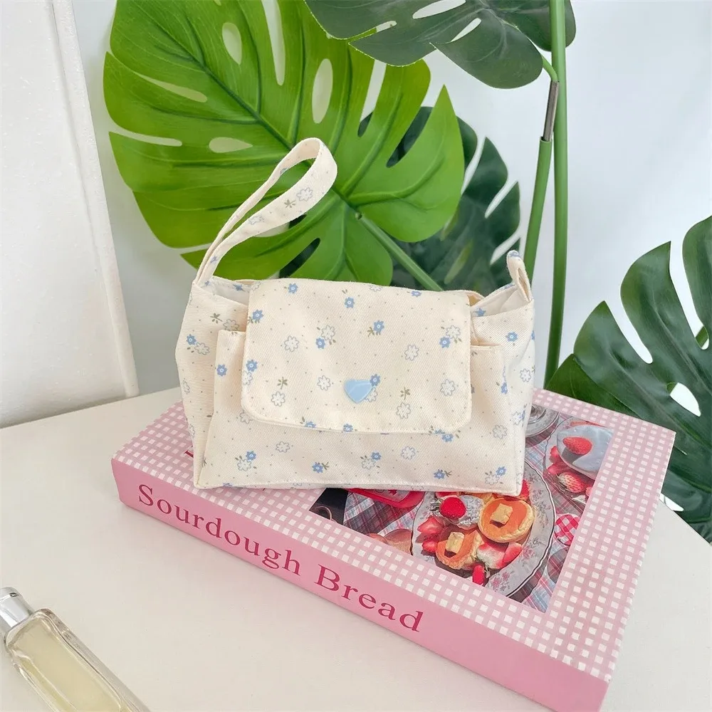 trousse de toilette en toile multi-poches pour femme, motif floral mignon, sac de voyage multi-couches pour cosmétiques, trousse de lavage