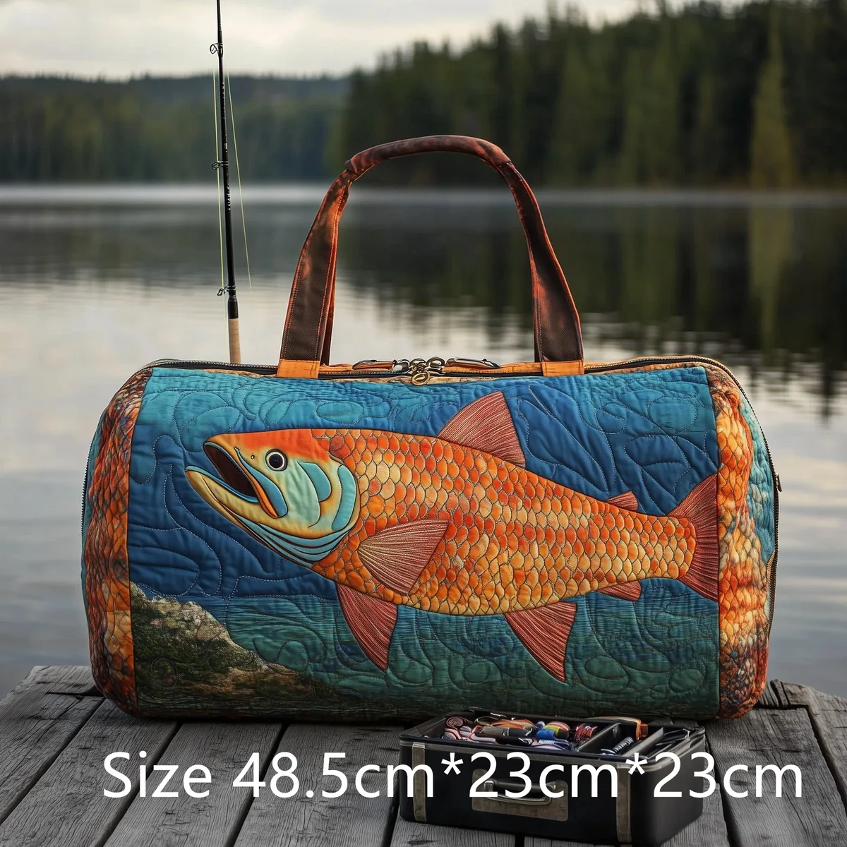 sac de pêche matelassé fait main tendance, sac de week-end imprimé 3d motif poisson basse, sac de voyage pour homme, cadeau pour pêcheur, aventures en plein air