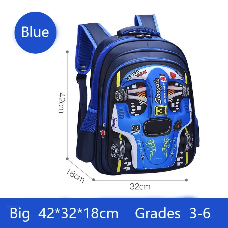 sac à dos de voiture 3d léger et étanche, sac à dos préscolaire pour enfants de la maternelle, pour jeunes garçons et filles, cartable primaire rouge bleu