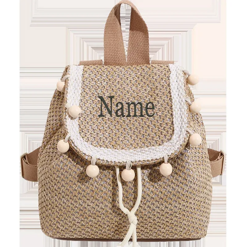 sac à dos tissé en paille personnalisé pour filles, cadeau d'anniversaire unique, sac à dos de plage, nom personnalisé, sac à dos de vacances